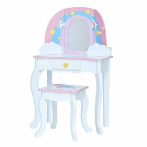Little Dreamer Rainbow Unicorn Vanity Table and Stool- White